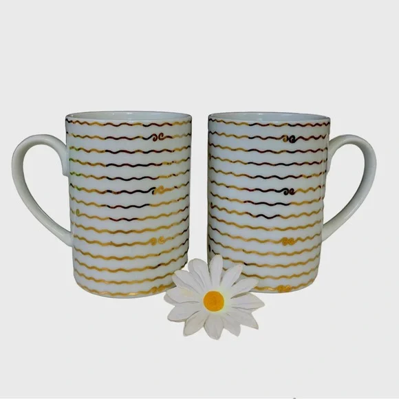 POTTERY BARN MUG 2pcs Nile Gold Trim Accent 14 oz Coffee COFFEE MUG - Picture 2 of 10